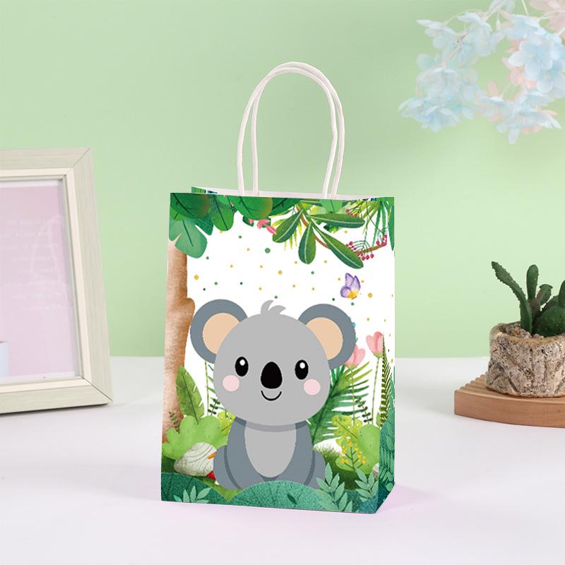 Джунгли Мультяшное Животное Крафт Подарочный Пакет для Летних Сувениров на День Рождения 16*8*22 cm White Kraft Paper